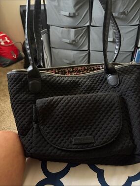 Vera Bradley Black Quilted Tote with Pink Floral Interior